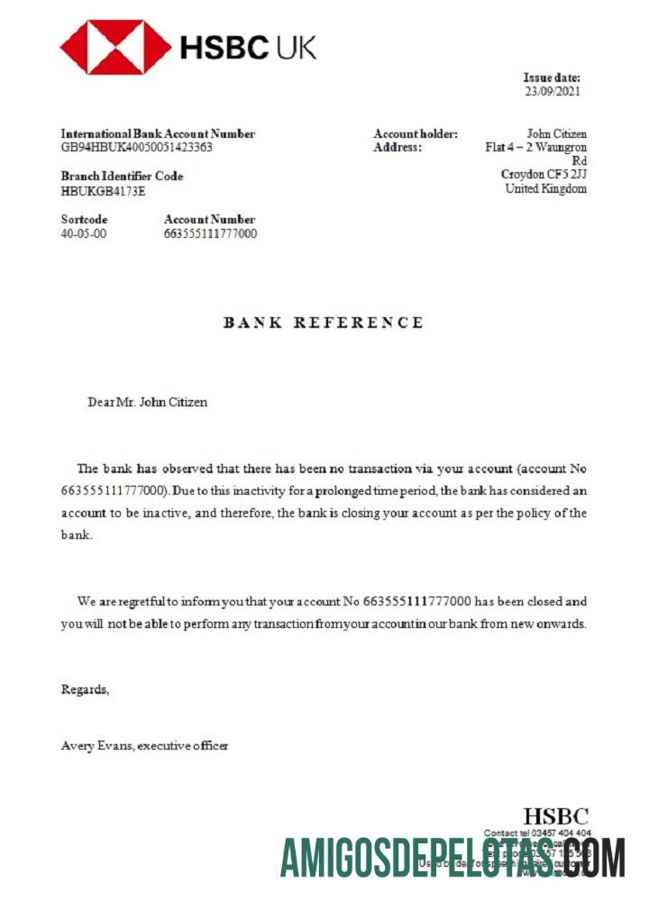 Referência de fechamento do HSBC do Reino Unido2 exemplo